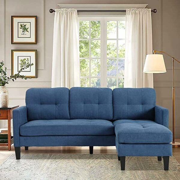 Grepatio Convertible Sectional Sofa Couch, L-Shaped Couch Sofa with Modern Linen Fabric for Living Room Small Space(Blue)